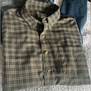 L.L.Bean Plaid Shirt | Olive Green Cotton Button Down Mens Large Classic Grunge